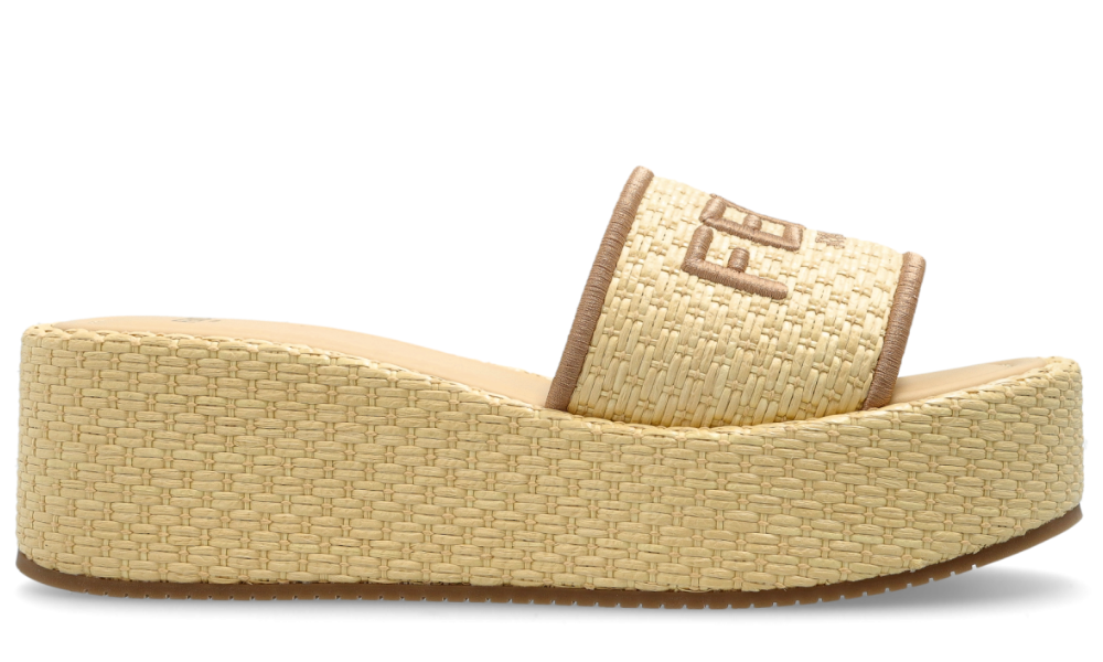 Fendi Sunshine Beige Raffia Flatform Slides – Accessorio premium elegante