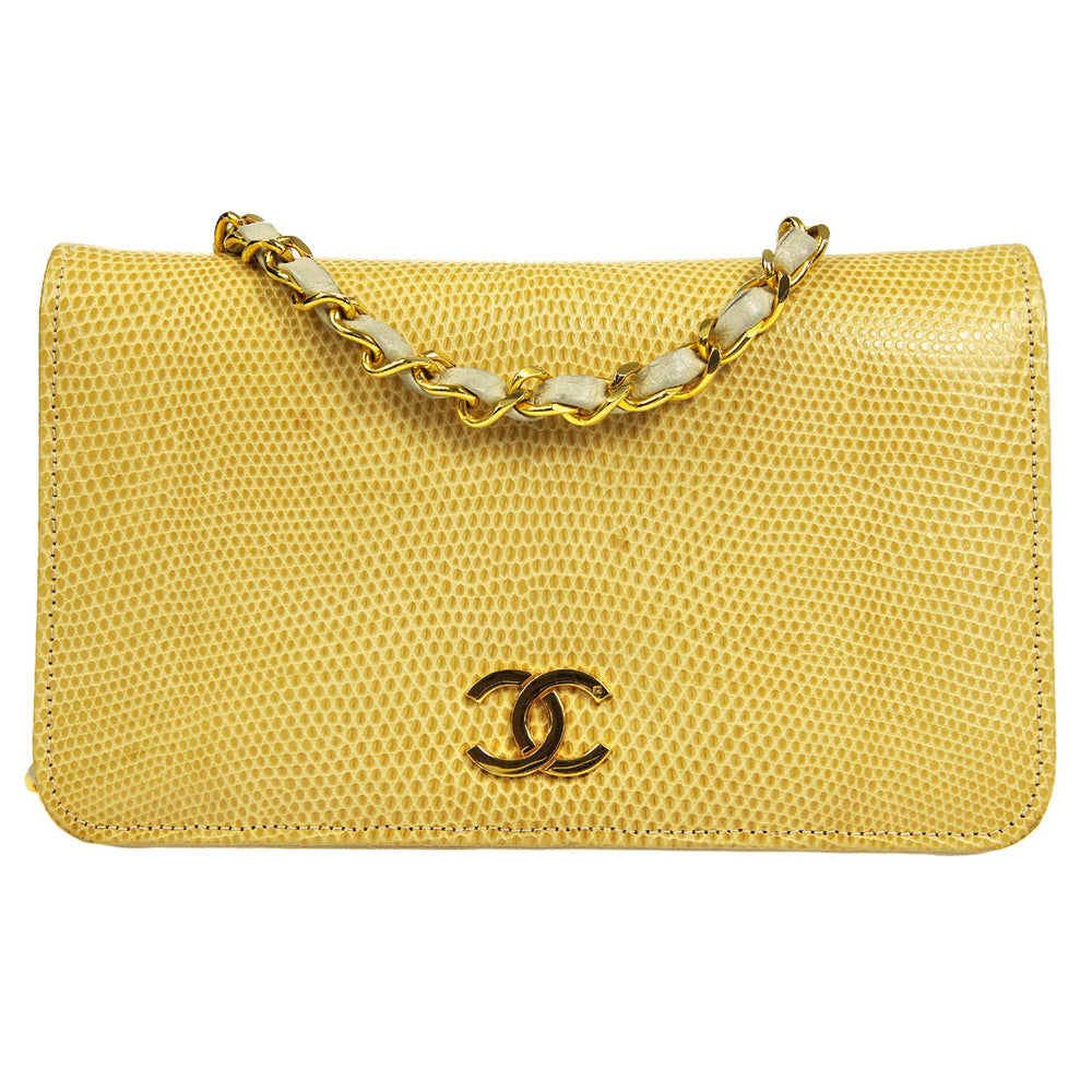 CHANEL * Full Flap Chain Shoulder Bag Beige Lizard – Accessorio premium elegante
