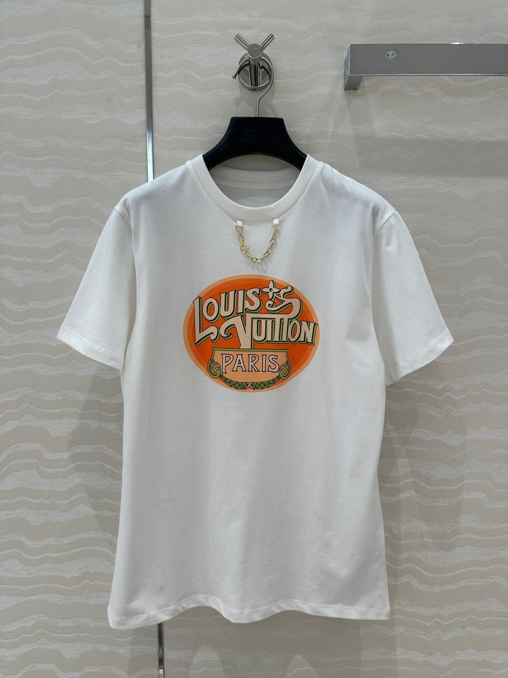LV Classic Monogram Printed T-shirt White Orange Cotton – Accessorio premium elegante