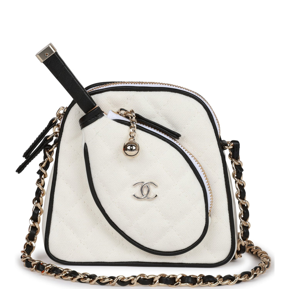Chanel "Monte-Carlo" Mini Crossbody Tennis Bag White Canvas Light Gold Hardware – Accessorio premium elegante