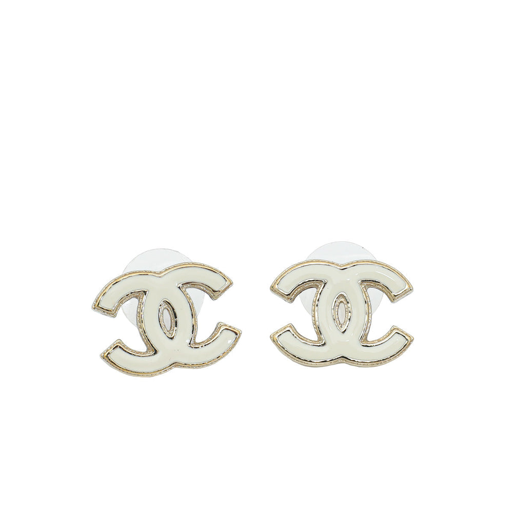 Chanel CC White Enamel Earrings – Accessorio premium elegante