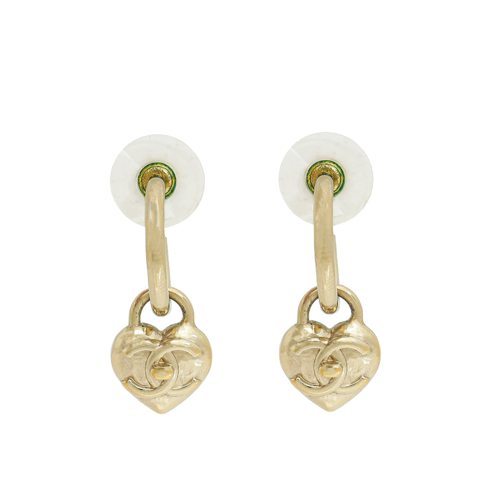 Chanel Gold CC Heart Drop Earrings – Accessorio premium elegante
