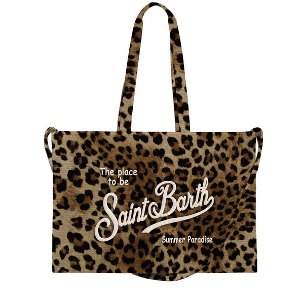 Borsa Essential in canvas stampa animalier con logo e tracolla