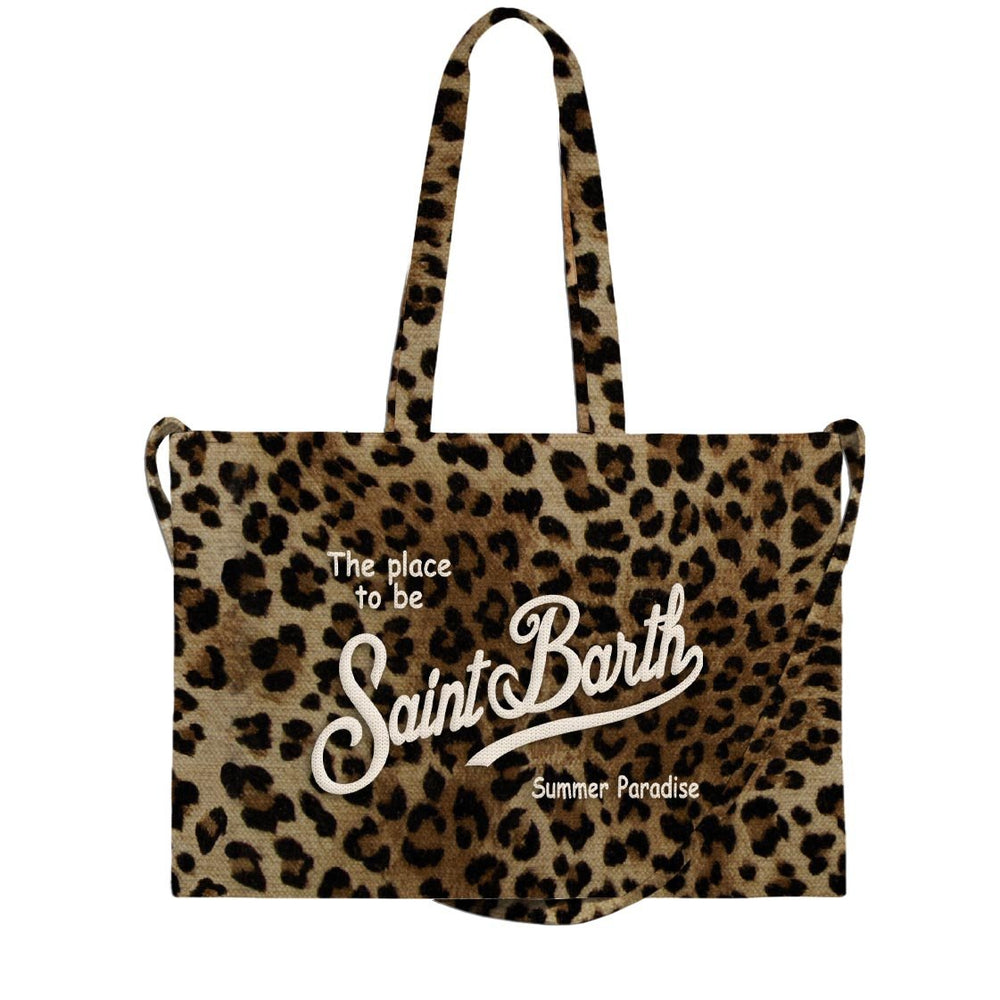 Borsa Essential in canvas stampa animalier con logo e tracolla
