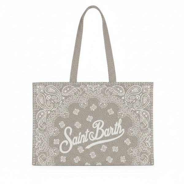 Borsa Essentials in canvas di cotone beige stampa bandana