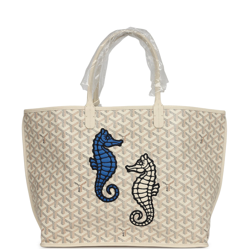 Goyard Goyardine Sand Anjou PM Embroidered Seahorse Bag Palladium Hardware – Accessorio premium elegante