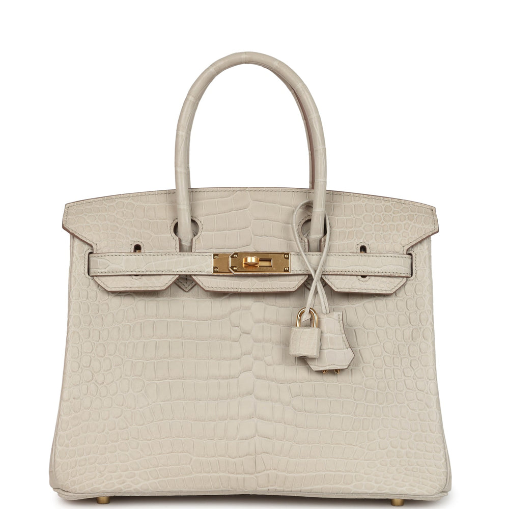 Pre-owned Hermes Birkin 30 Beton Matte Porosus Crocodile Gold Hardware – Accessorio premium elegante