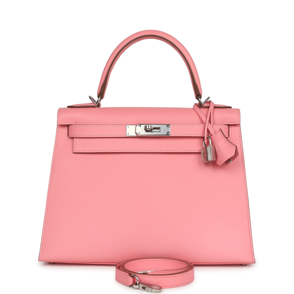 Pre-owned Hermes Kelly Sellier 28 Rose Confetti Epsom Palladium Hardware – Accessorio premium elegante