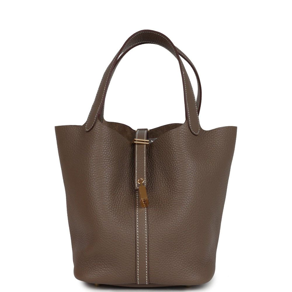 Hermes Picotin Lock 22 Etoupe Clemence Gold Hardware – Accessorio premium elegante