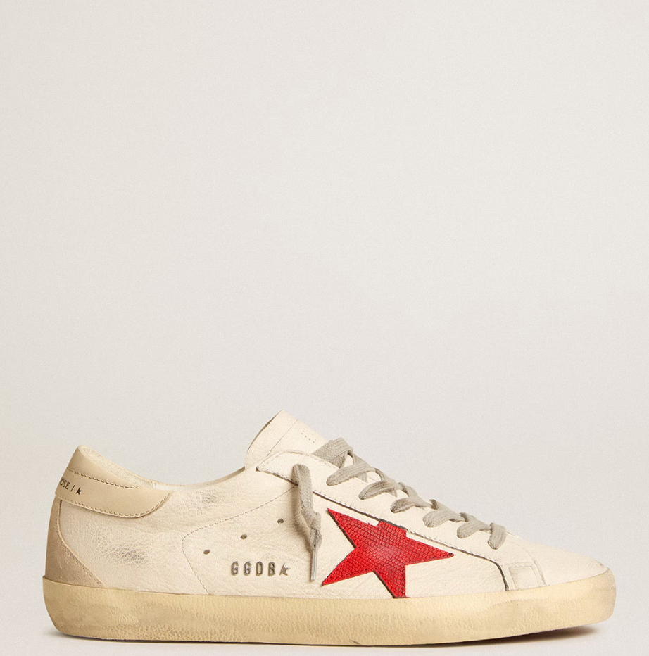 Super-Star in nappa con stella rossa e talloncino in pelle crema "ULTIMI PEZZI"