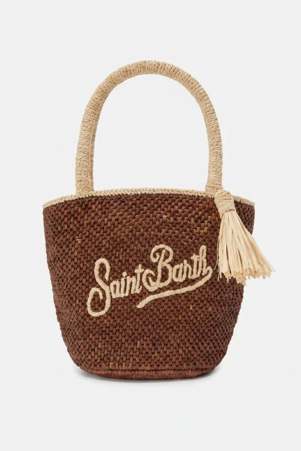 Borsa Marcy in raffia marrone a secchiello
