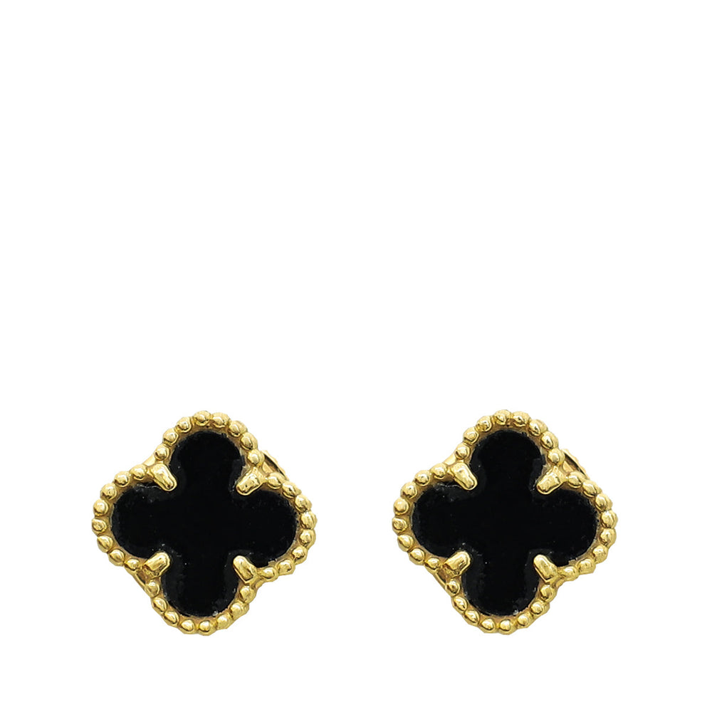 Van Cleef & Arpels 18K Yellow Gold Onyx Sweet Alhambra Stud Earrings – Accessorio premium elegante