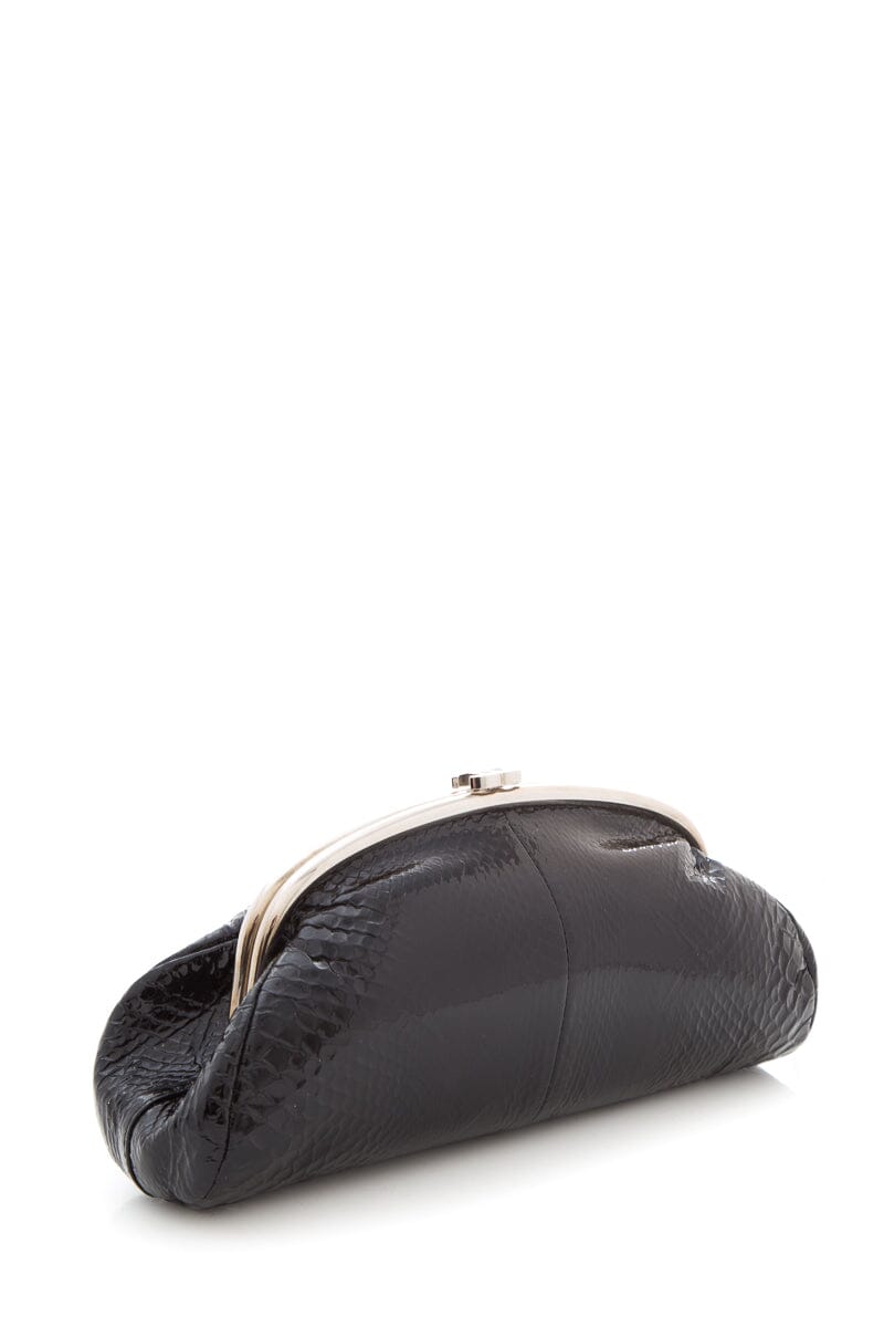 Chanel 2008-09 Black Patent Python Clutch – Accessorio premium elegante