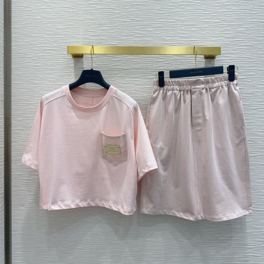 LV 25 Versatile T-shirt Set Pink Cotton – Accessorio premium elegante