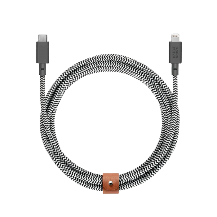 Native Union Belt Cable Ultra Strength USB-C to Lightning Cable 3 Meter - Zebra – Accessorio premium elegante