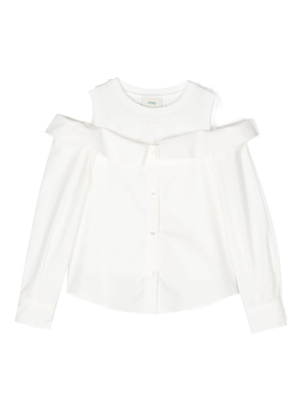 Camicia per bambina Fendi Kids bianco junior con ricamo Fendi Roma – Accessorio premium elegante