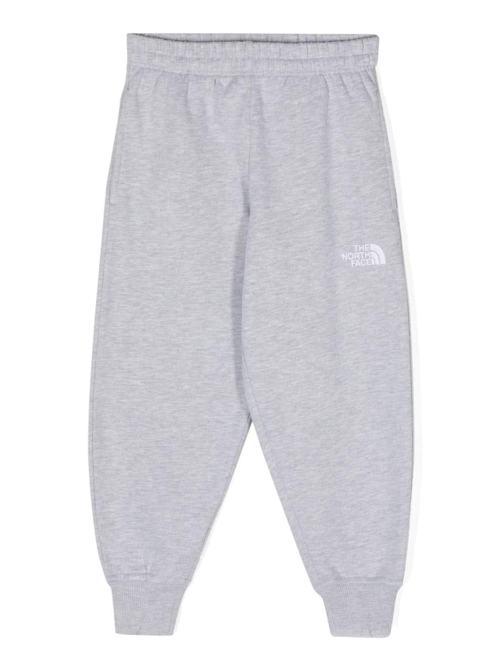 Pantaloni grigi per bambino sportivi effetto mélange con ricamo The North Face Kids – Accessorio premium elegante