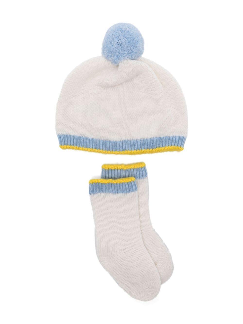 Set berretto e calzini per neonato Gensami kids bianco lavorato a maglia – Accessorio premium elegante