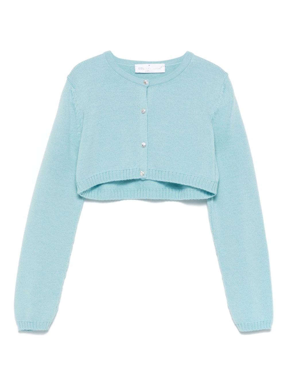 Cardigan crop per bambina Colorichiari azzurro con design lavorato a maglia – Accessorio premium elegante