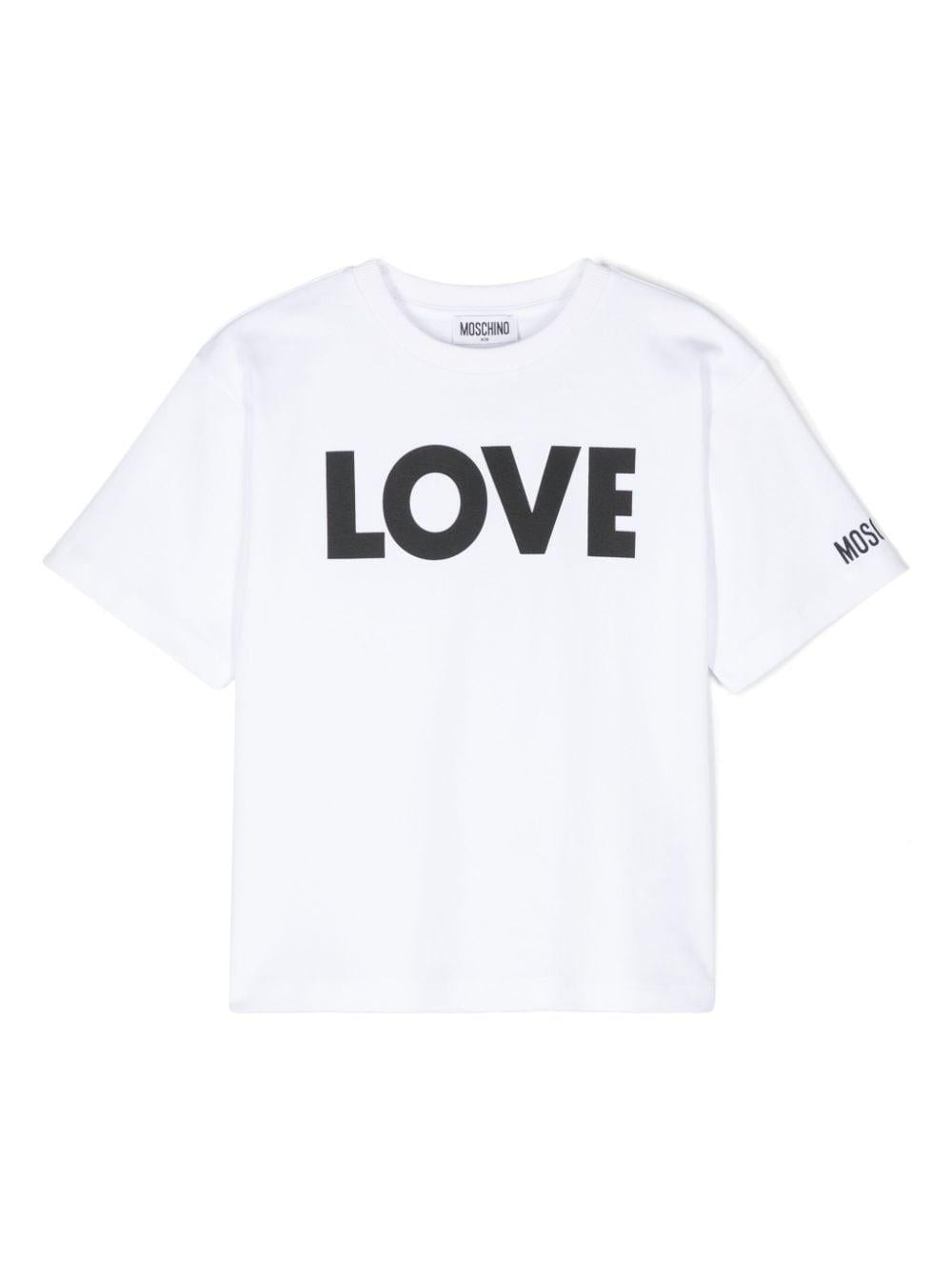 T-shirt per bambina Moschino Kids bianco con scritta Love – Accessorio premium elegante