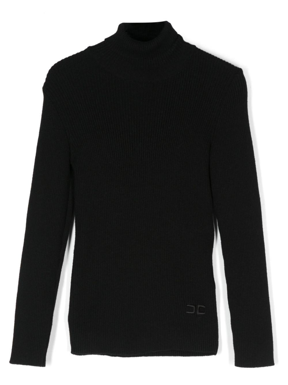 Maglione con logo ricamato per bambina Elisabetta Franchi La Mia Bambina nero con collo alto – Accessorio premium elegante