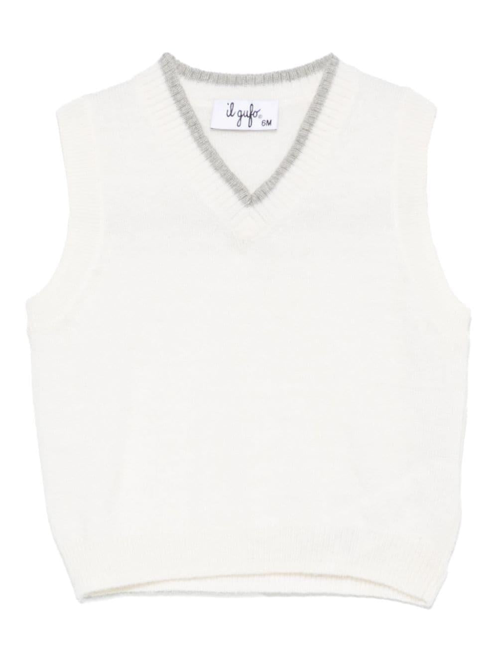 Gilet per neonato Il Gufo bianco in lana vergine con bordo grigio – Accessorio premium elegante