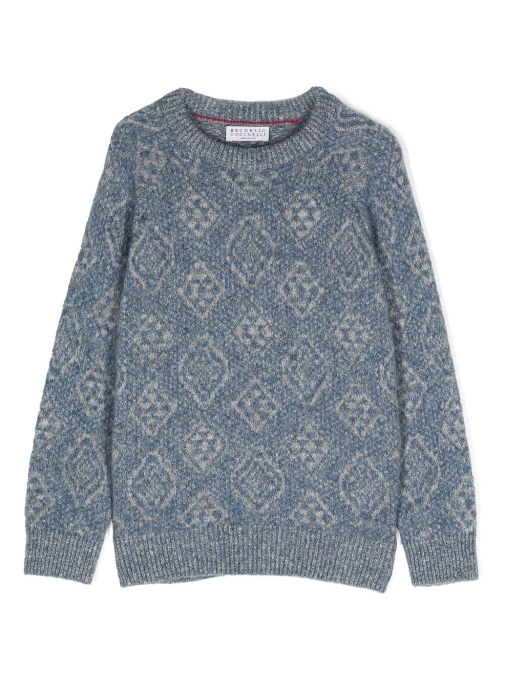 Maglione fantasia per bambino Brunello Cucinelli Kids blu con motivo all-over – Accessorio premium elegante