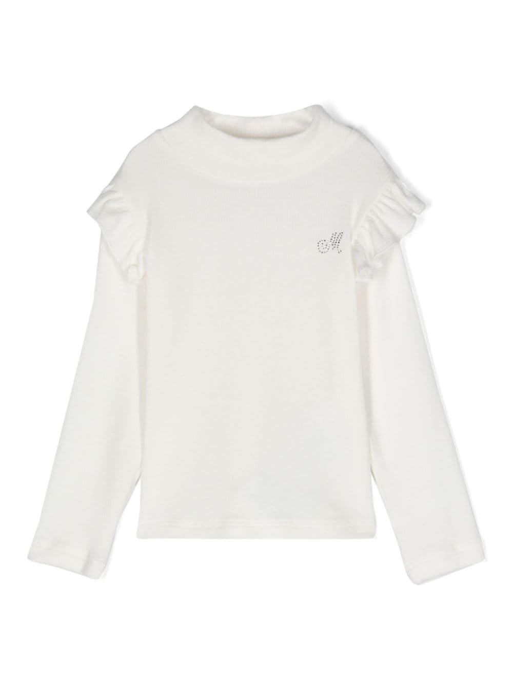 Blusa con strass per neonata Monnalisa bianca con collo a lupetto – Accessorio premium elegante
