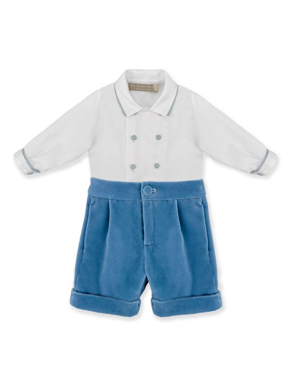 Set con shorts per neonato La Stupenderia bianco e blu effetto velluto – Accessorio premium elegante