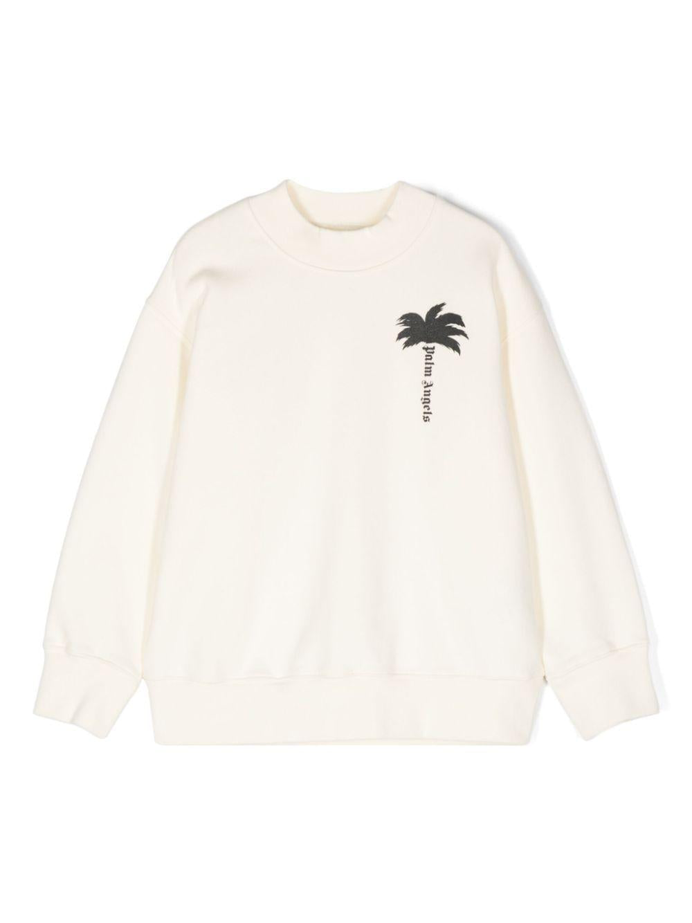 Felpa con stampa per bambino Palm Angels Kids bianco con girocollo – Accessorio premium elegante
