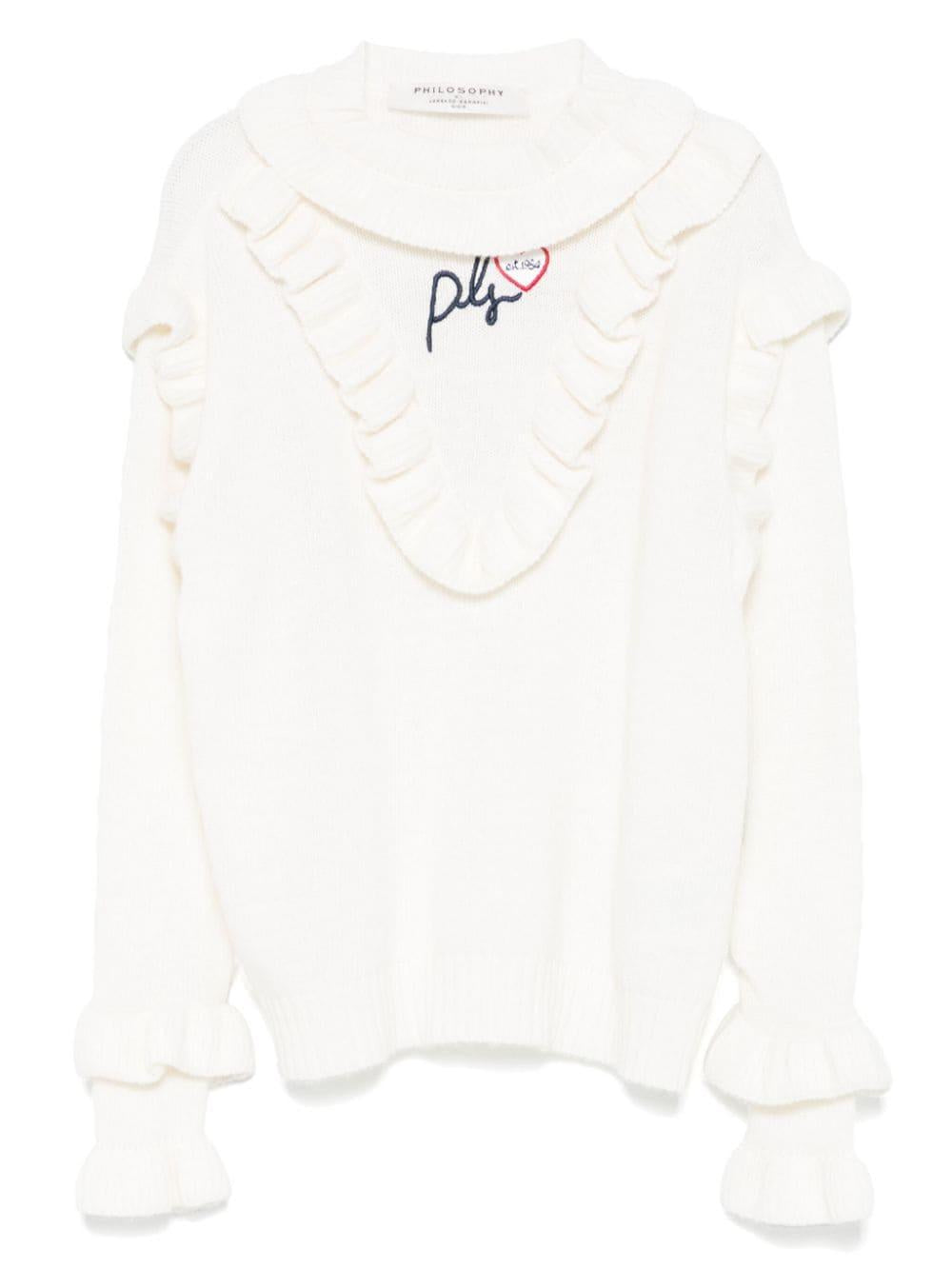 Maglione per bambina Philosophy Di Lorenzo Serafini Kids bianco con ricamo e ruches – Accessorio premium elegante
