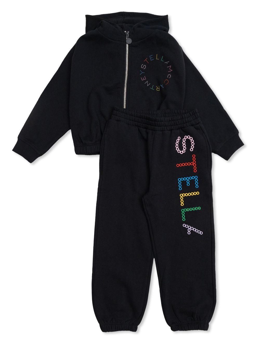 Tuta sportiva con ricamo per bambina Stella McCartney Kids nera con trama jersey – Accessorio premium elegante