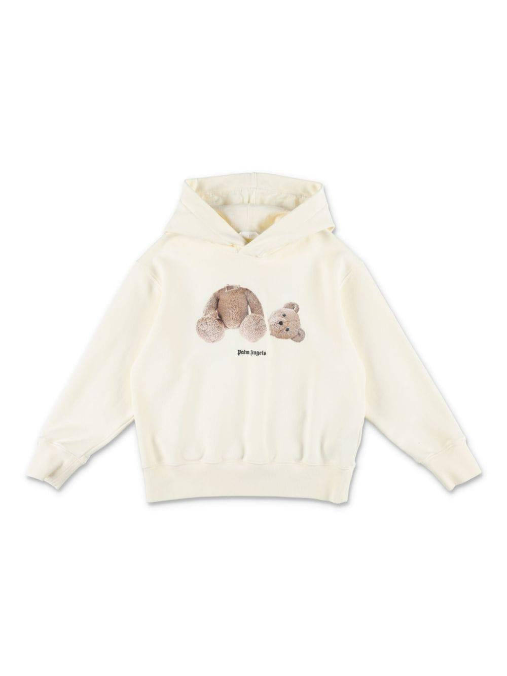 Felpa con cappuccio orso per bambino Palm Angels Kids beige con bordo a coste – Accessorio premium elegante