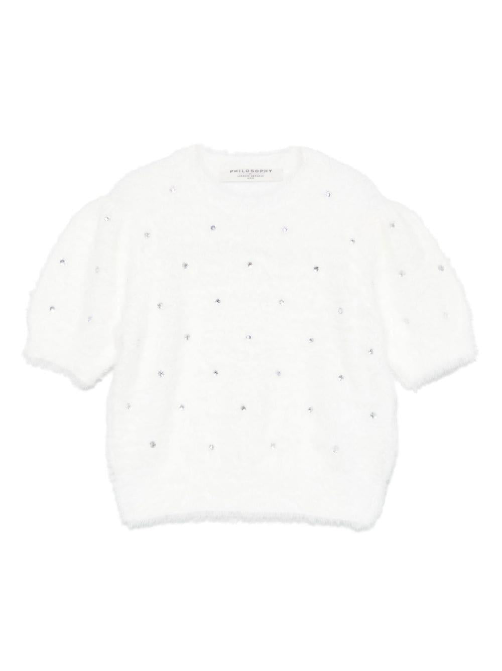 Maglione per bambina Philosophy Di Lorenzo Serafini Kids bianco con decorazione con strass – Accessorio premium elegante