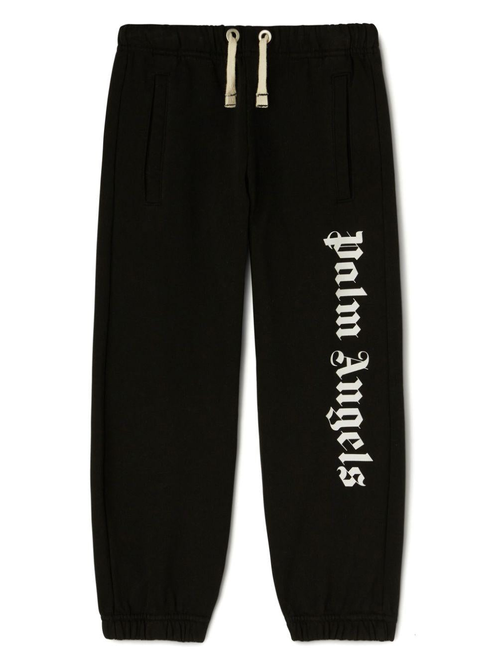 Pantaloni sportivi con stampa per bambino Palm Angels Kids nero con orli a coste – Accessorio premium elegante