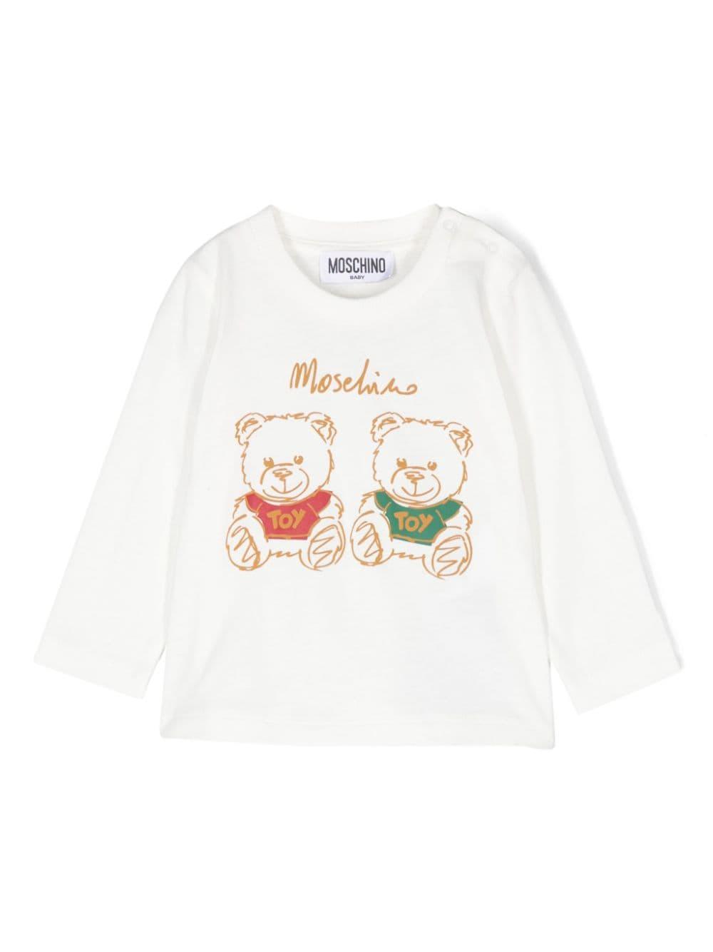 T-shirt per neonati Moschino Kids bianco con stampa Teddy Bear – Accessorio premium elegante