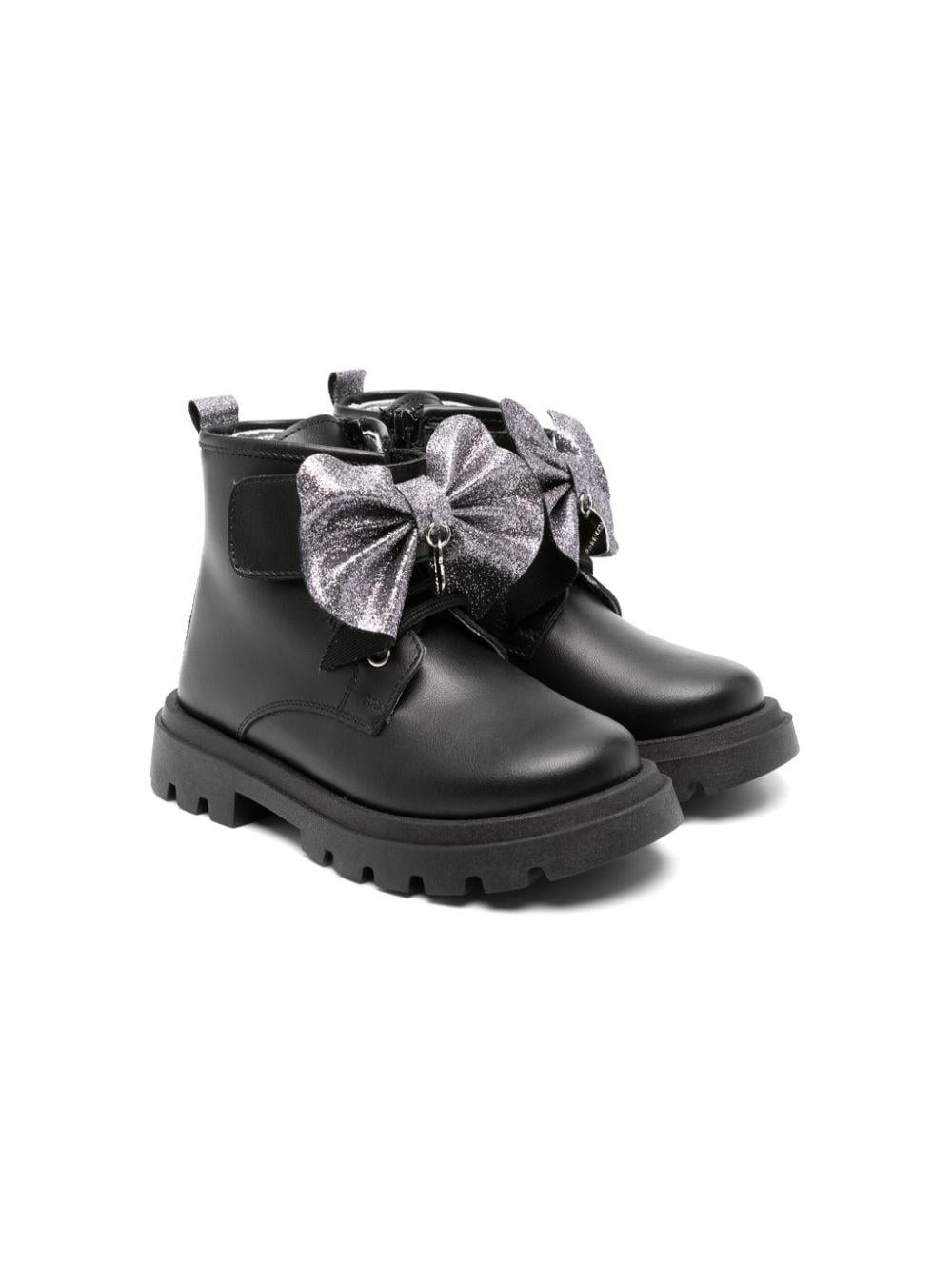 Stivali in pelle con fiocco per bambina Monnalisa nero con tallone a contrasto – Accessorio premium elegante