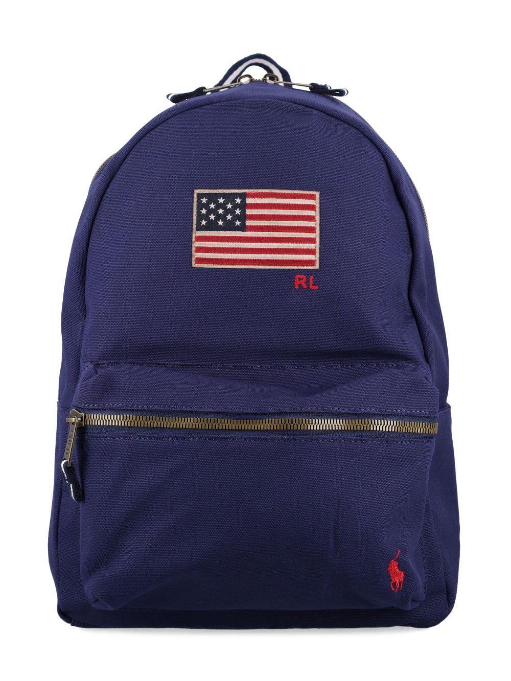 Zaino American per bambini Polo Ralph Lauren Kids blu con ricamo con logo frontale – Accessorio premium elegante
