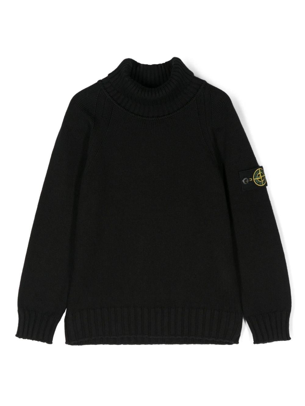 Maglione con applicazione Compass per bambino Stone Island Junior nero con collo alto – Accessorio premium elegante