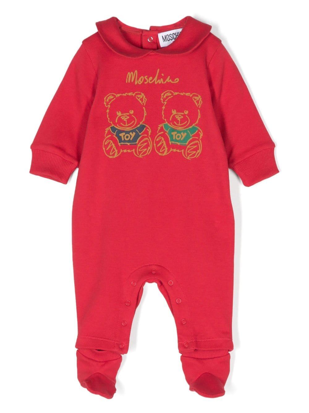 Pigiama per neonati Moschino Kids rosso con stampa Teddy Bear – Accessorio premium elegante