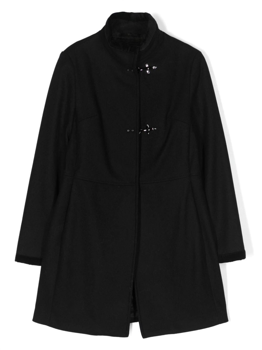 Cappotto per bambino Fay Kids nero a collo alto con chiusura frontale con bottoni – Accessorio premium elegante