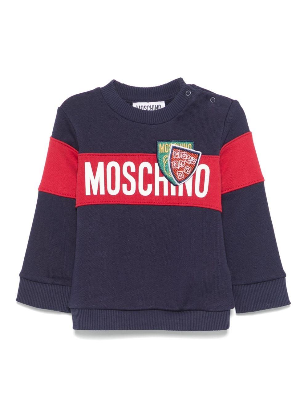 Felpa con stampa per neonato Moschino Kids blu con orlo dritto – Accessorio premium elegante