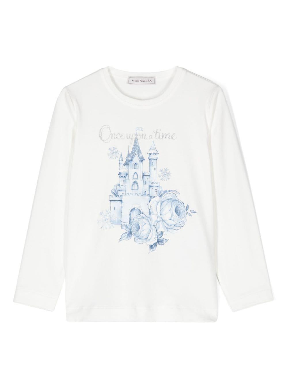 Maglietta Castello per bambina Monnalisa bianca con jersey leggero – Accessorio premium elegante