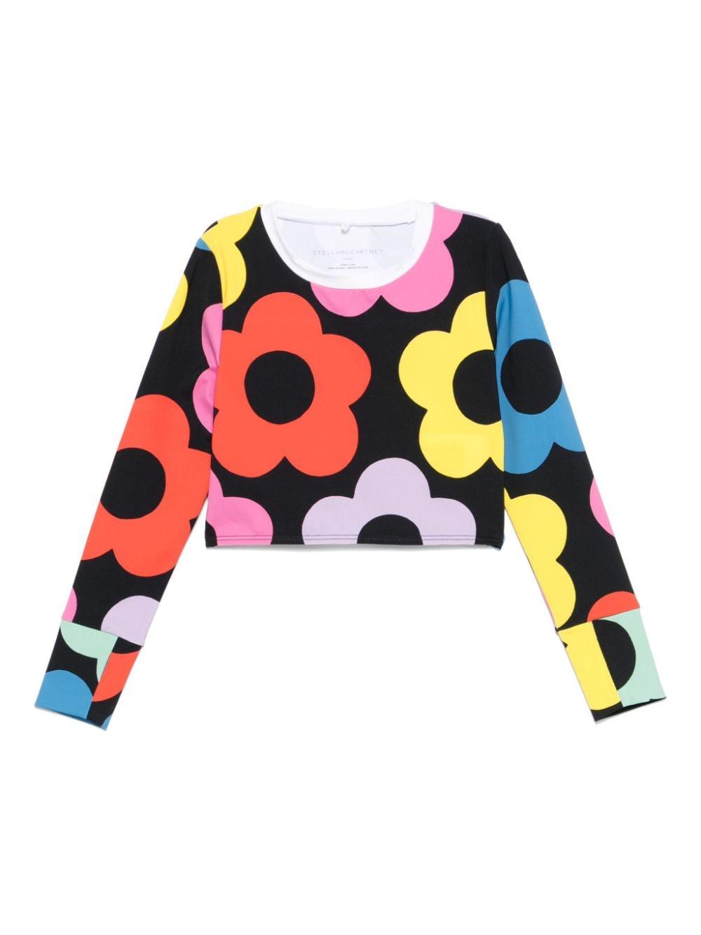 T-shirt con stampa floreale per bambina Stella McCartney Kids nera con design elasticizzato – Accessorio premium elegante