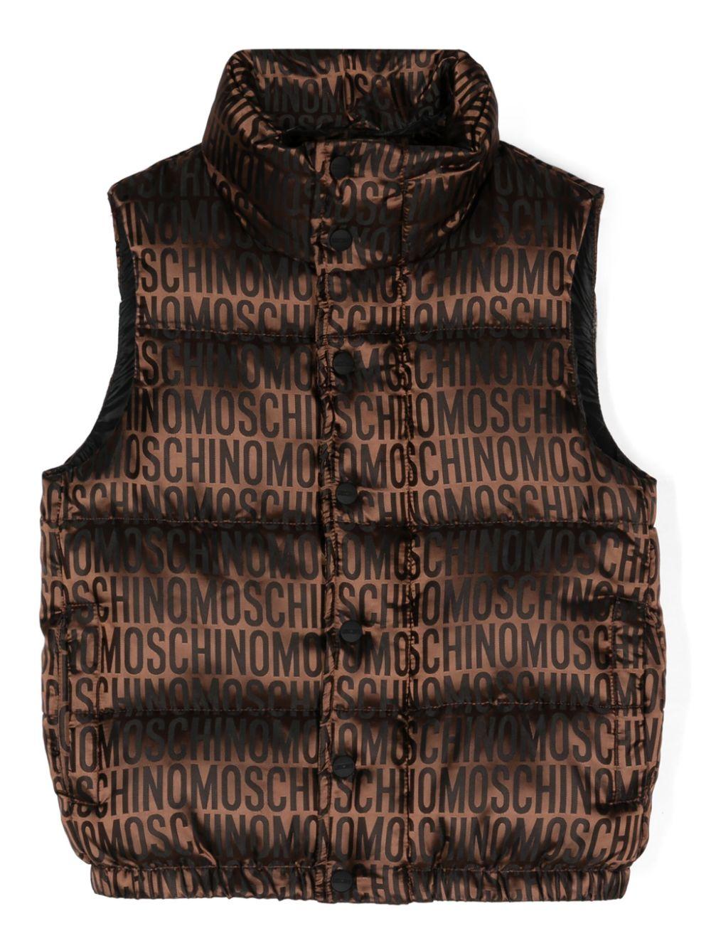 Gilet per bambino Moschino Kids marrone con logo jacquard – Accessorio premium elegante