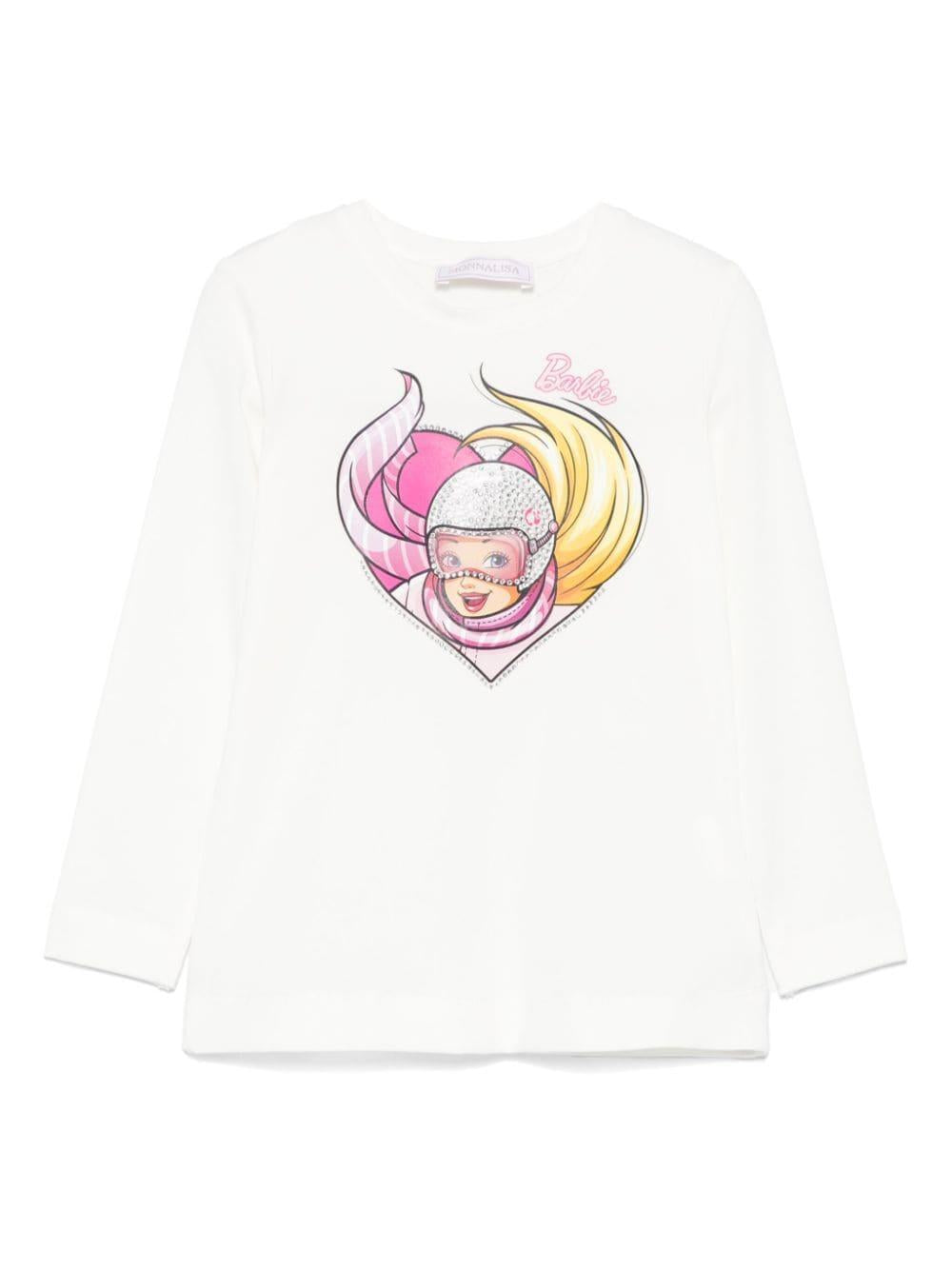 T-shirt per bambina Monnalisa x Barbie bianca con motivo a cuore – Accessorio premium elegante
