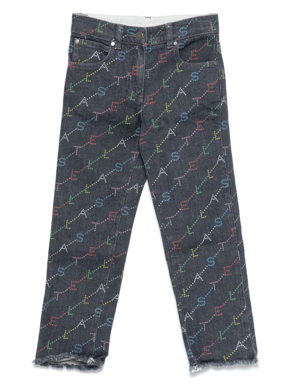 Jeans con stampa logo per bambina Stella McCartney Kids blu con passanti per cintura – Accessorio premium elegante