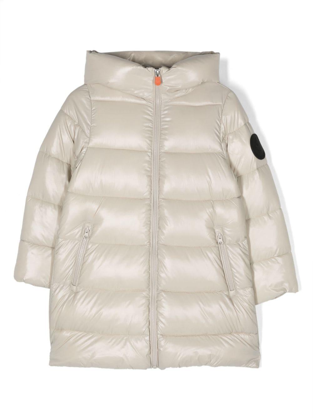 Piumino per bambina Save The Duck Kids bianco con finitura lucida – Accessorio premium elegante