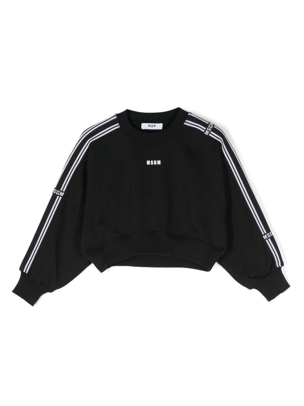 Felpa per bambina MSGM Kids nero con logo-nastro sulle maniche – Accessorio premium elegante