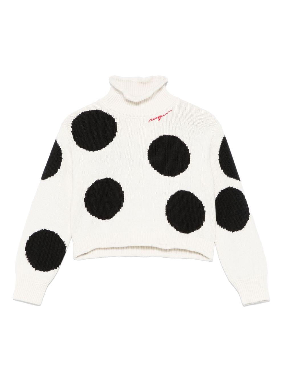 Maglione per bambina MSGM Kids bianco con pois neri e logo ricamato – Accessorio premium elegante
